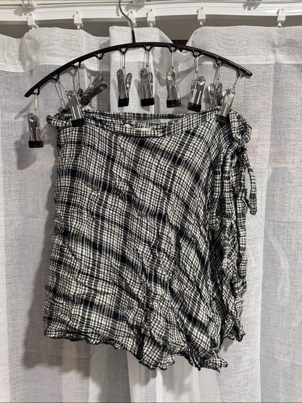 Altar'd State Black & White Plaid Wrap Mini Skirt with Side Tie Detail